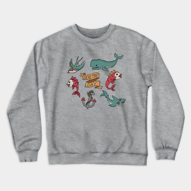 Seas the Day Tattoo Crewneck Sweatshirt by latheandquill